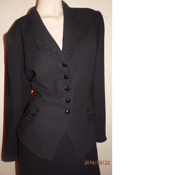 Le Suit Petite Black Dressy Skirt Suit Size 14P - Picture 6 of 7
